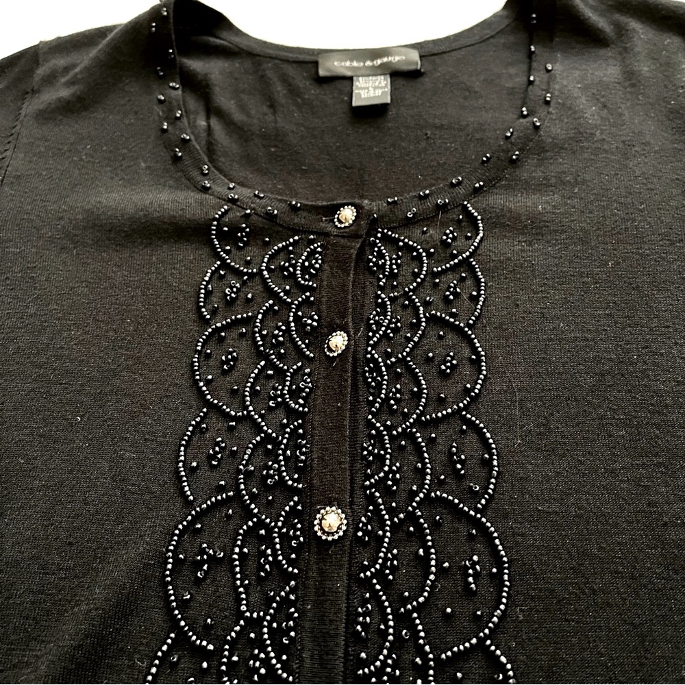 Vintage Cable & Gauge Beaded 3/4 Sleeve Cardigan Sweater Large - Picture 5 of 14